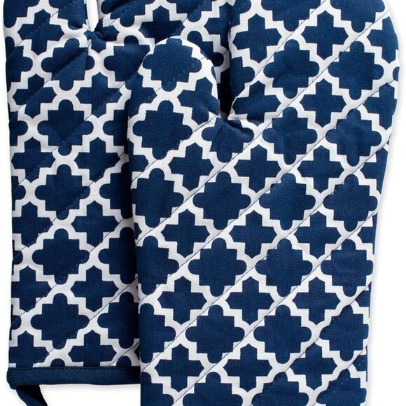 Lattice Basics Collection Kitchen Essentials, Oven Mitt Set, Nautical Blue, 2, P - Picture 1 of 9